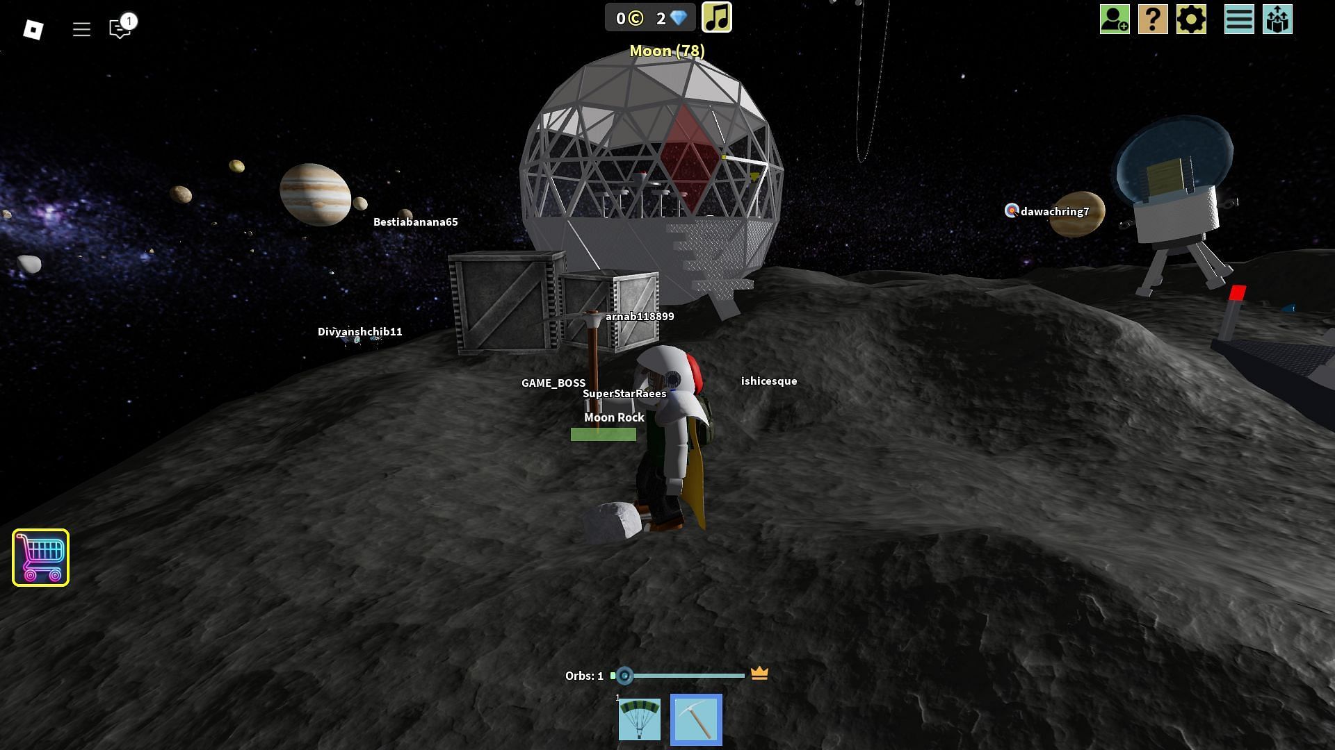 Collecting resources on the moon (Image via Roblox)