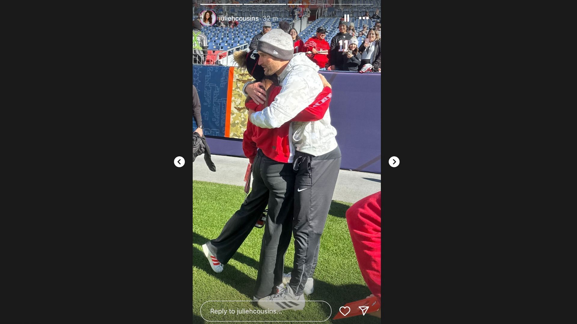 Kirk and Julie Cousins hugging (Image via Instagram/@juliehcousins)