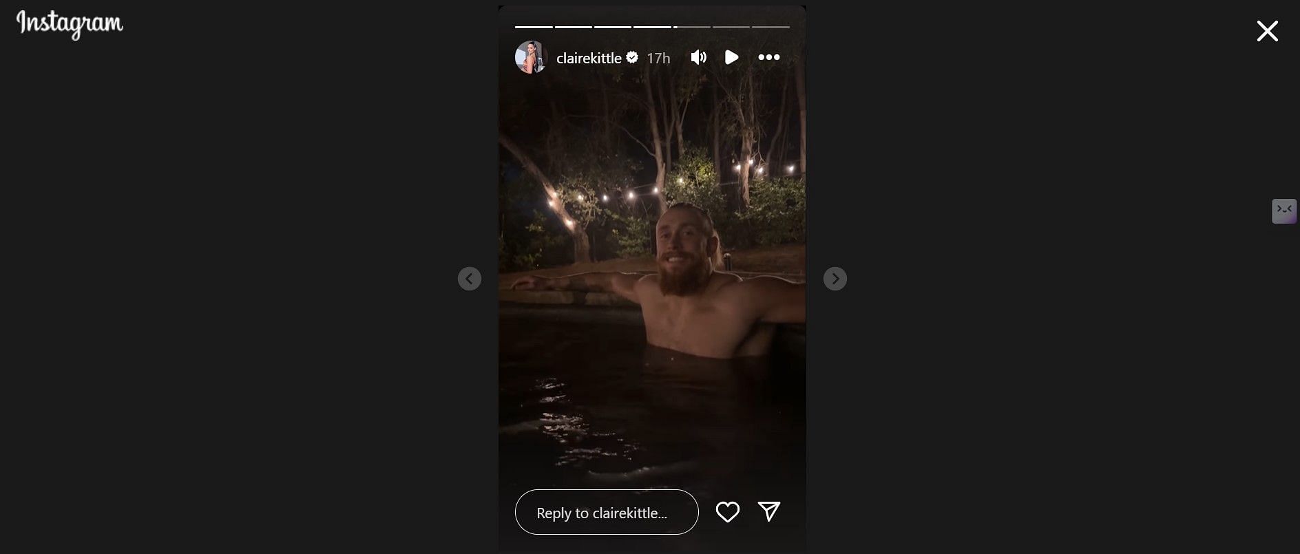 Claire Kittle IG story in jacuzzi