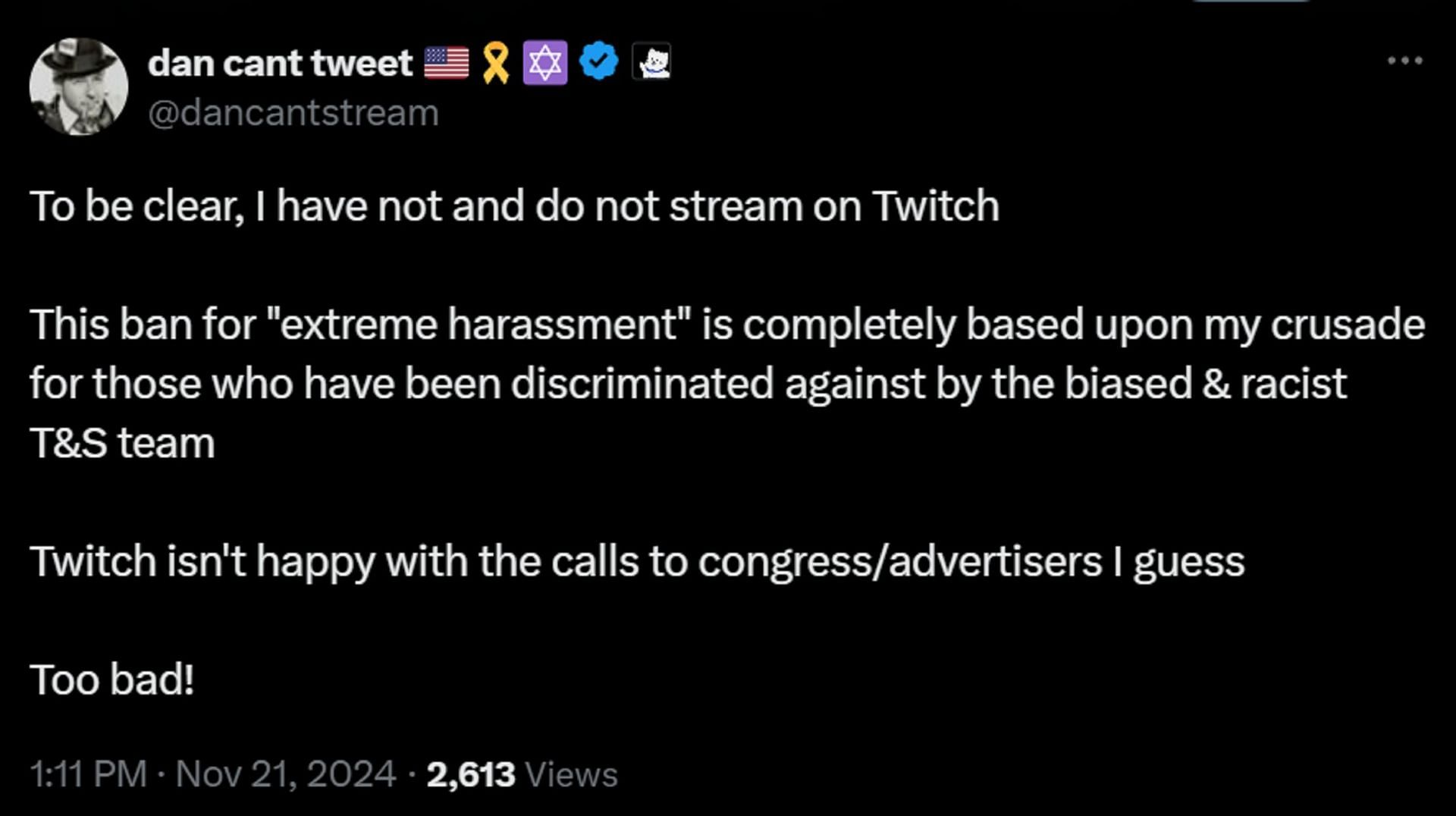 Saltman does not stream on Twitch (Image via X/Dan Saltman)