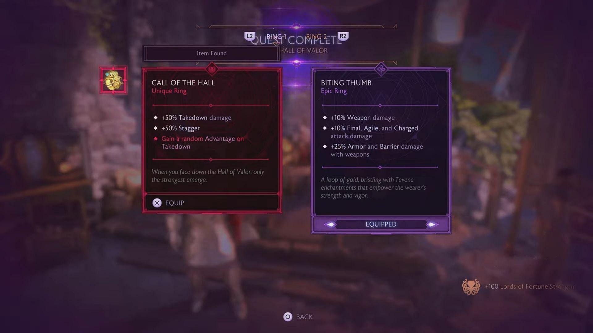 The ring is rewarded after completing the Hall of Valor quest in Dragon Age The Veilguard (Image via Electronic Arts || YouTube/@lilfarmboi1081)