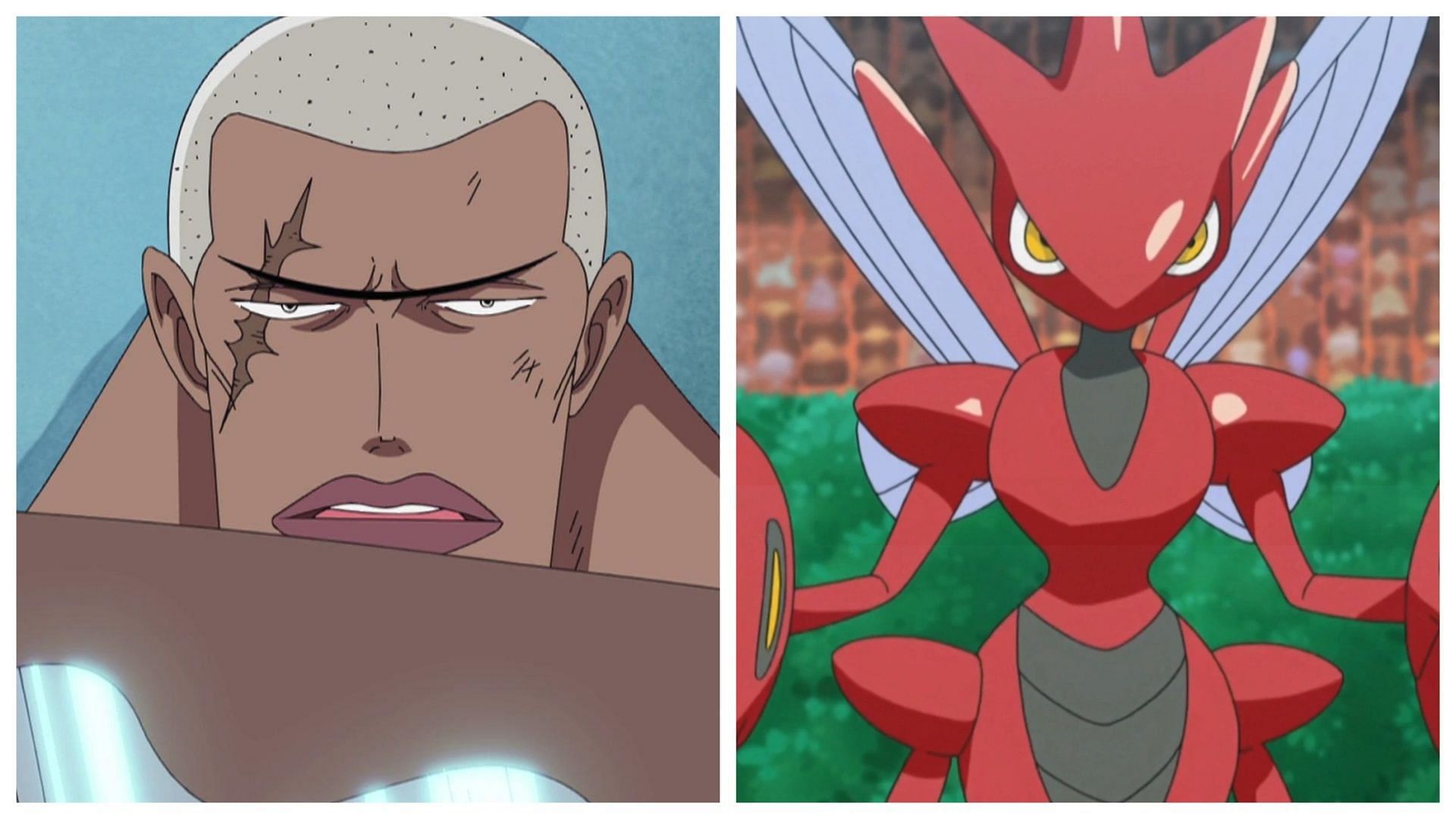 Daz in One Piece and Scizor in Pok&eacute;mon (Image via Toei Animation/The Pok&eacute;mon Company)