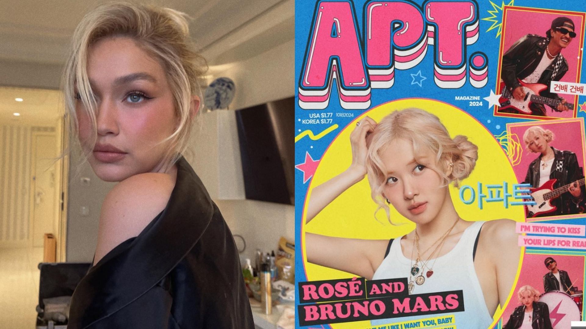 Fans react as Gigi Hadid does the APT. challenge (Images via Instagram/gigihadid/brunomars)