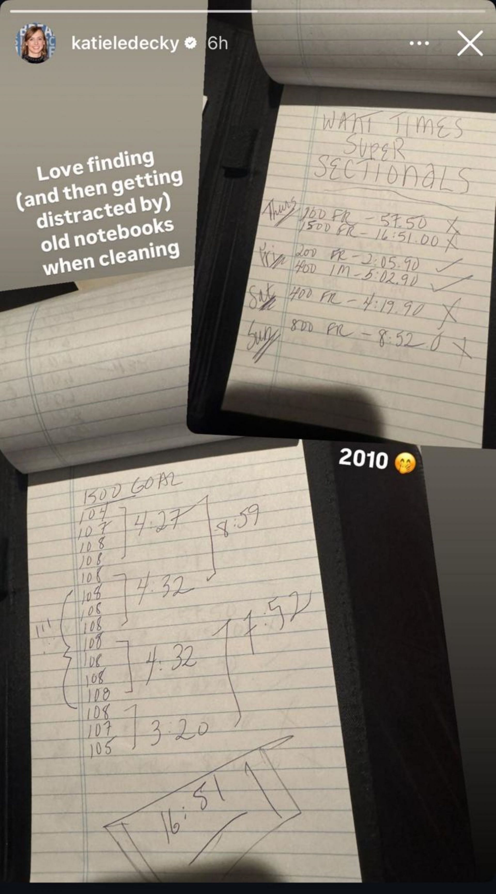 Katie Ledecky gets nostalgia on discovering old notebooks (Instagram - @katieledecky)