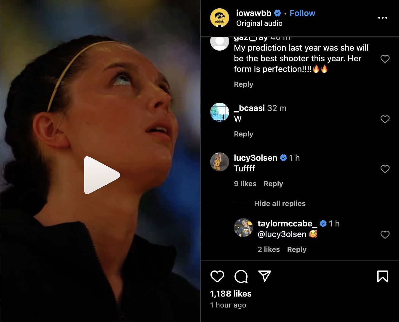 Lucy Olsen&#039;s comment (Credits: Instagram/@iowawbb)