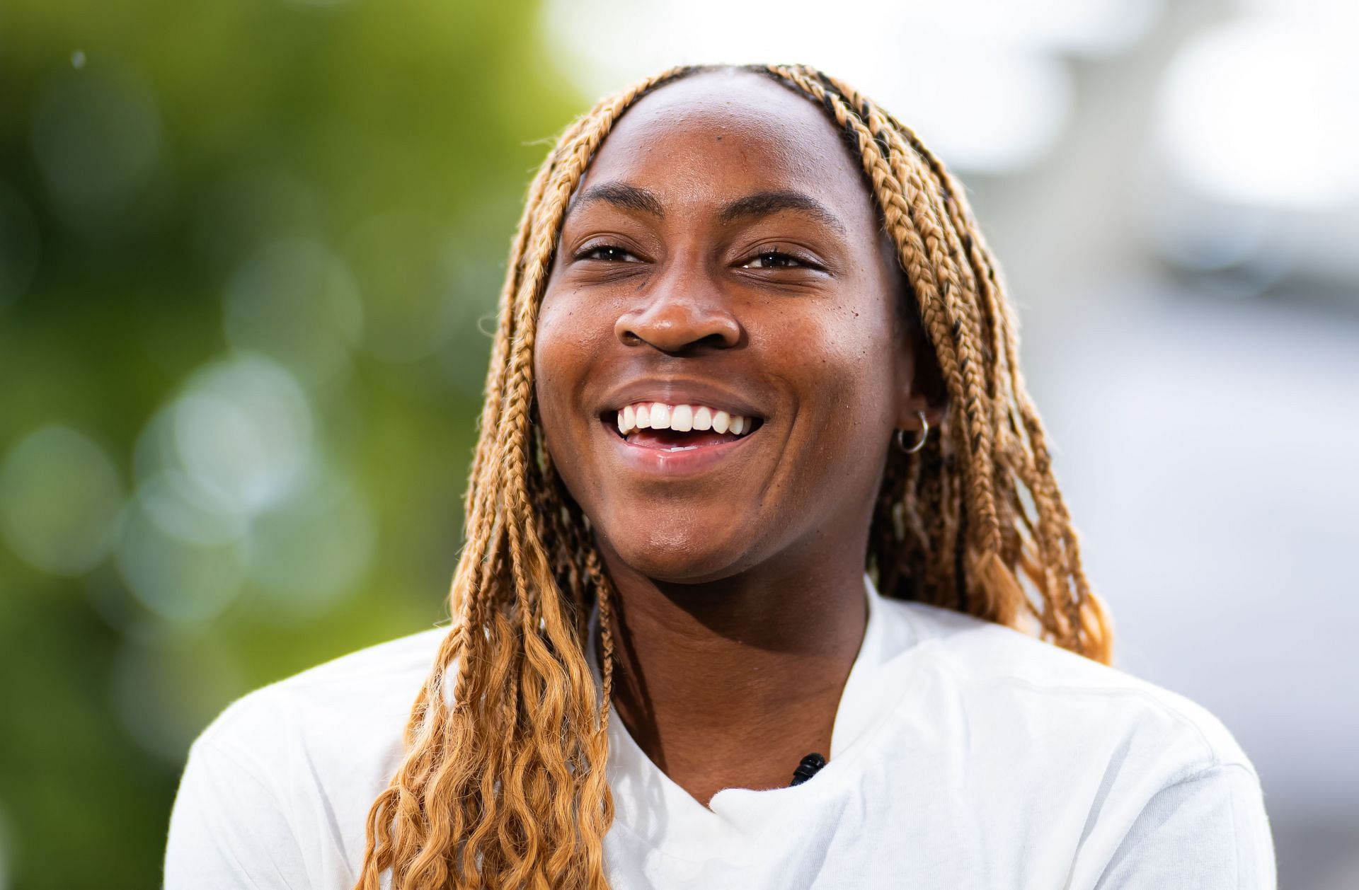 Coco Gauff pictured talking to the press [Source: Getty]