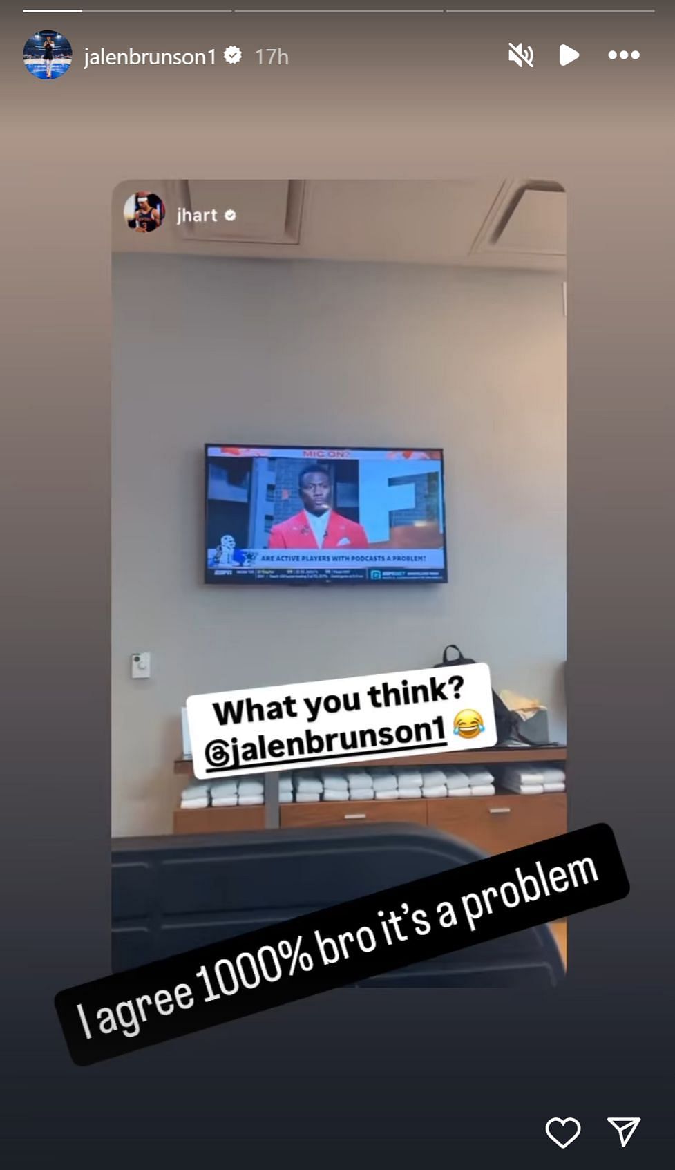 Brunson reacts to Hart on Instagram (Credit: Jalen Brunson&#039;s IG)