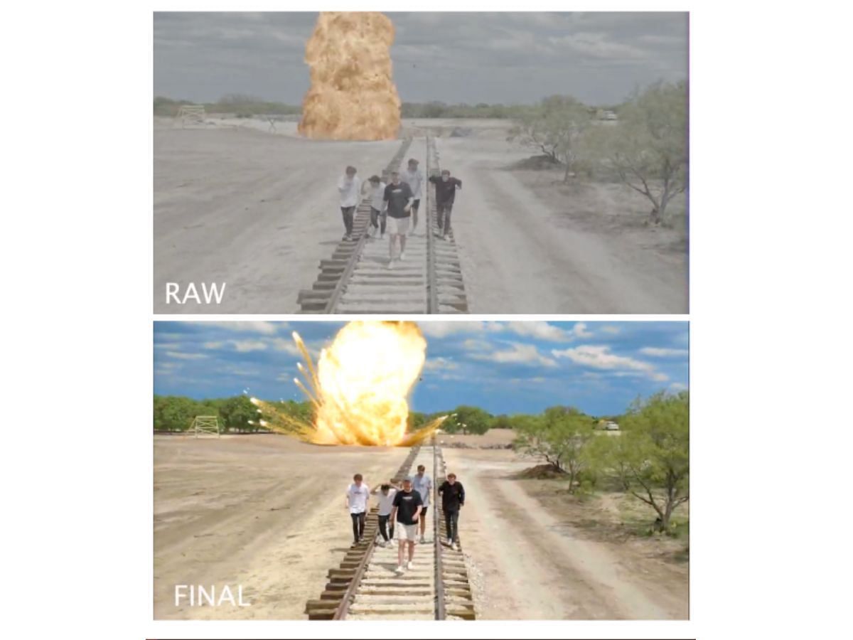 Comparison of the edited and raw footage (Image via MrBeast)