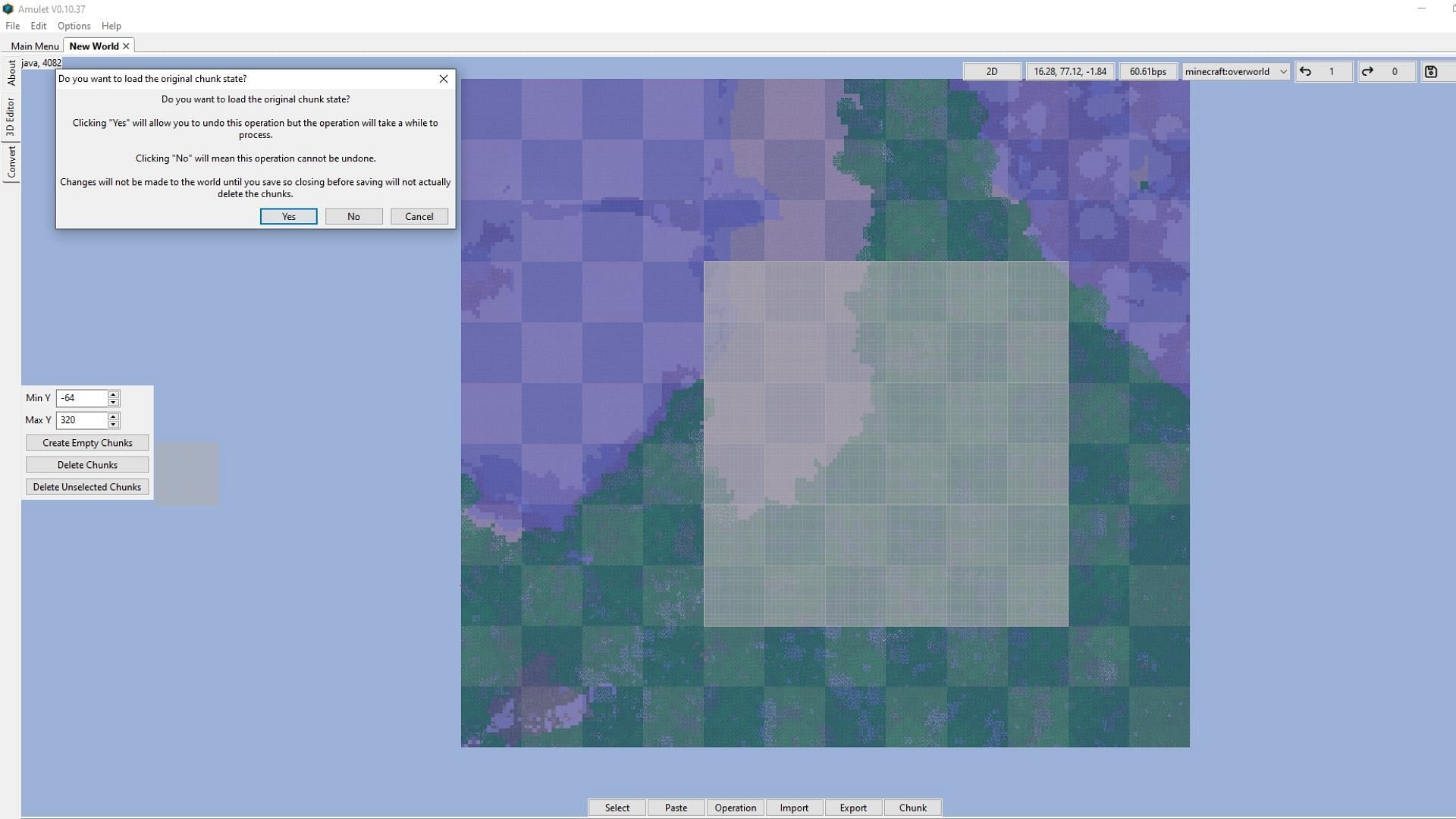 Select the chunks that you wish to reset (Image via Amulet || Mojang)
