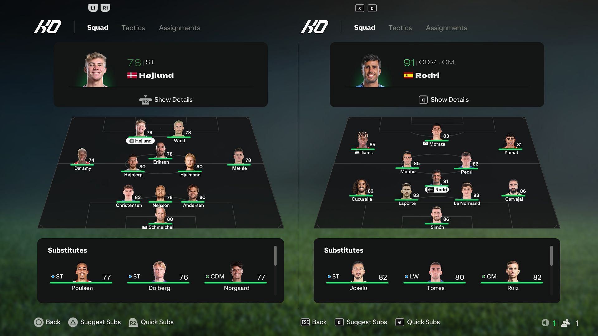 Denmark vs Spain: Lineup (Image via EA)