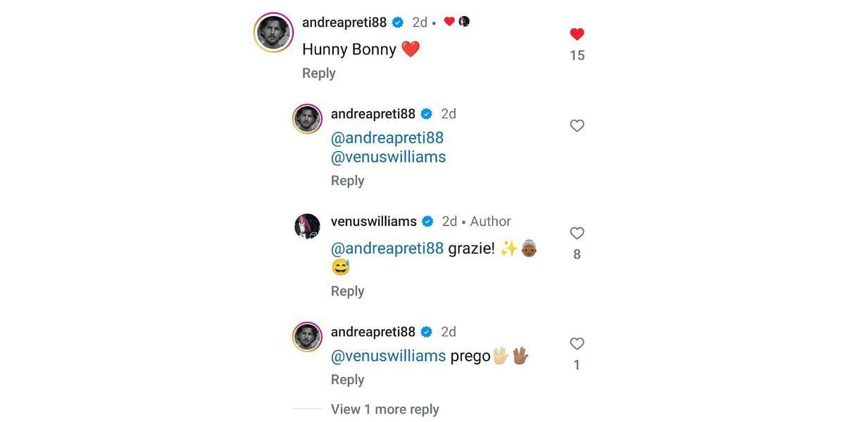 Williams and Andrea Preti&#039;s comments on her post