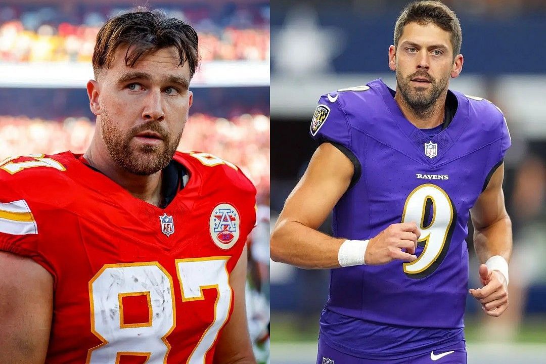 Travis Kelce, left, Justin Tucker, right 