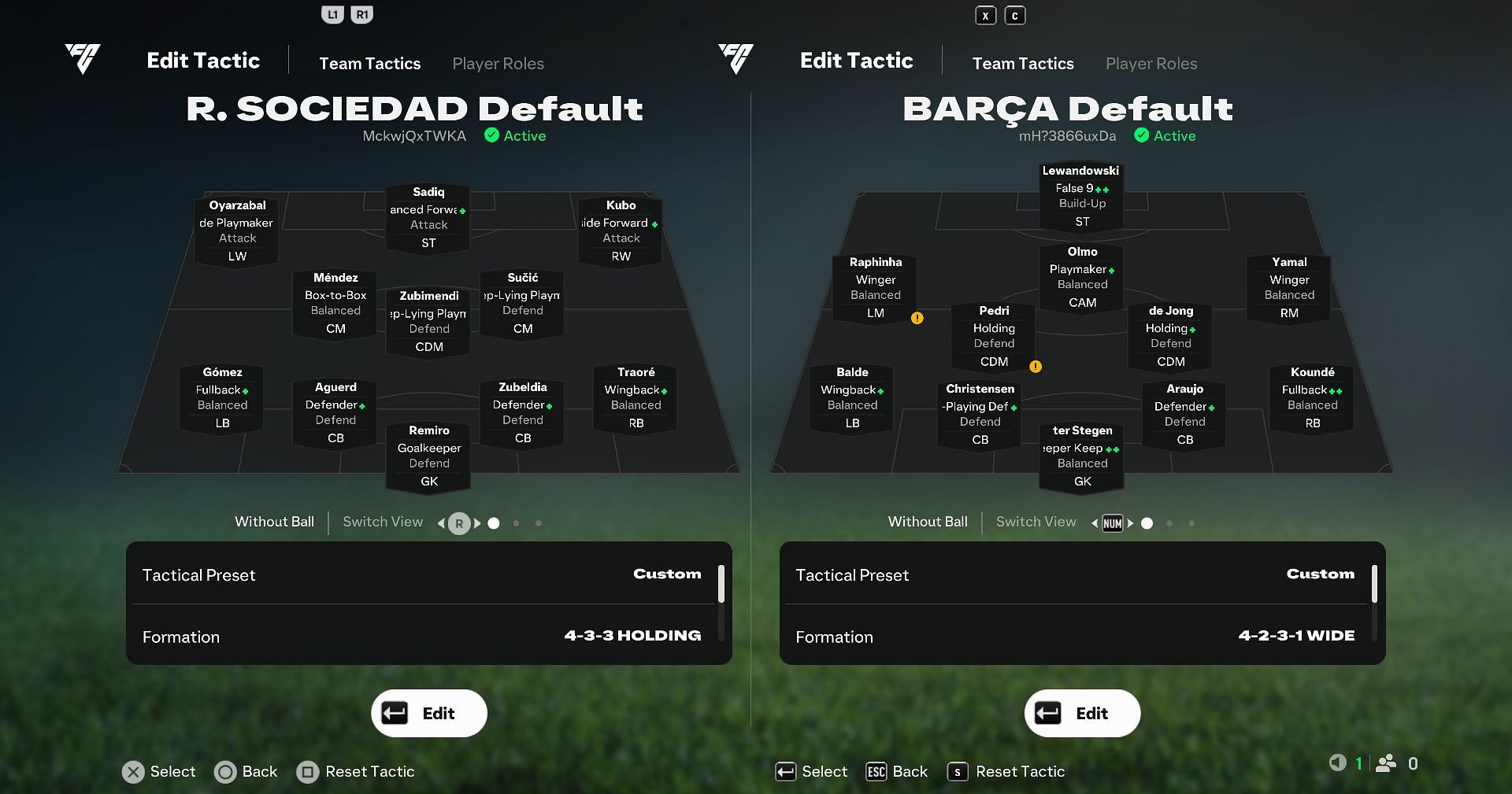 Real Sociedad vs Barcelona: Player Roles (Image via EA Sports)