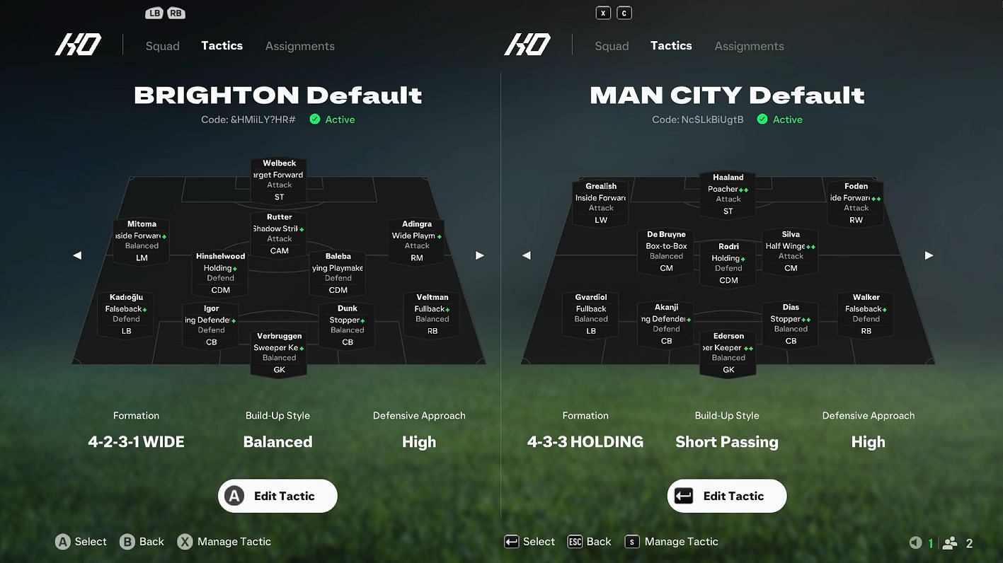 Brighton vs Manchester City preset tactics (Image via EA Sports)