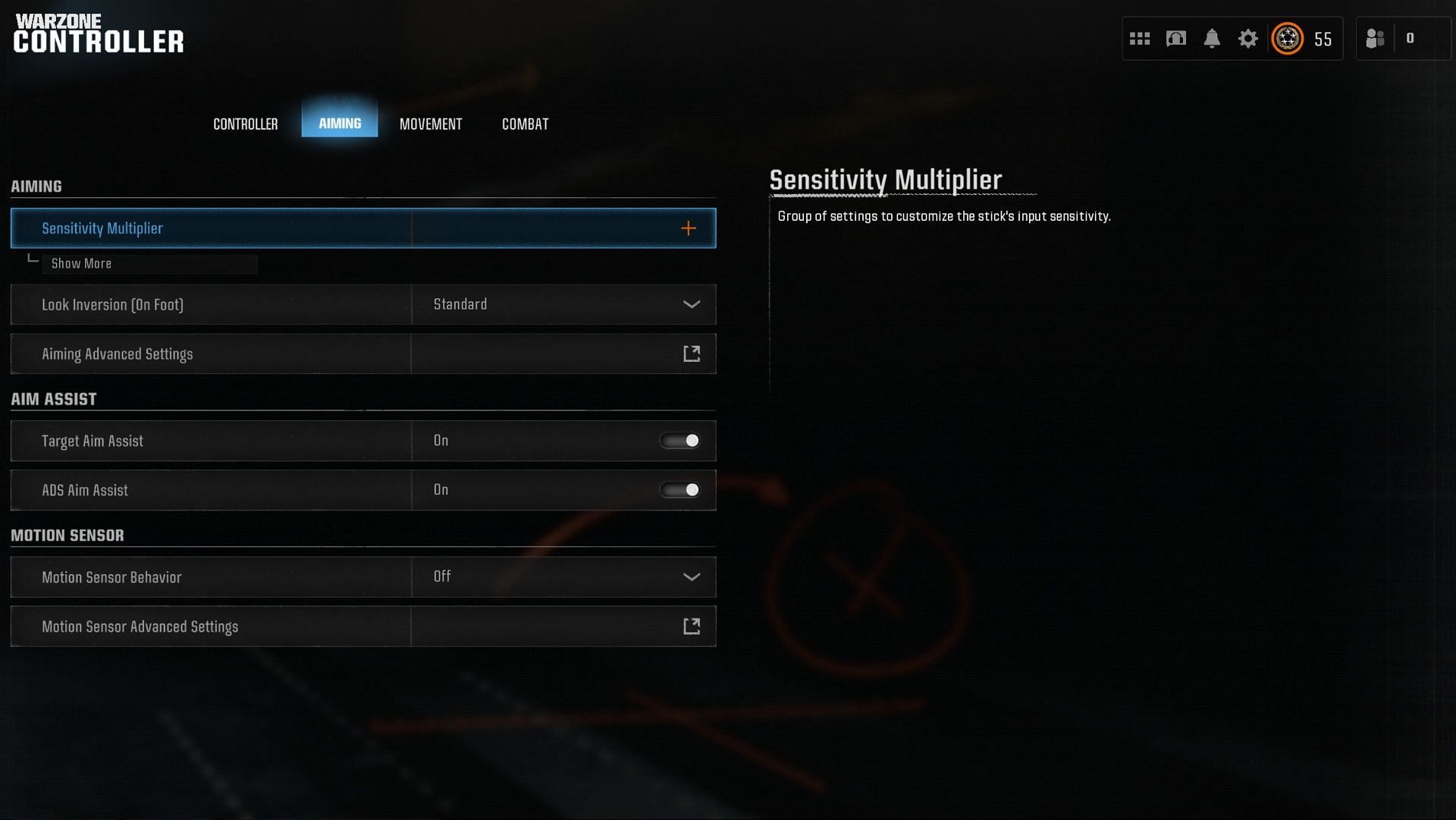 Warzone Aiming settings (Image via Activision)