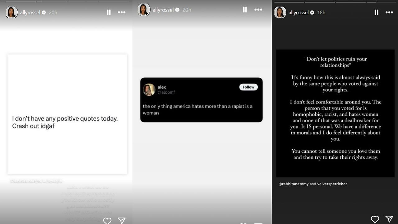 Rossel shares various posts on her IG story. (Credits: @allyrossel/Instagram)