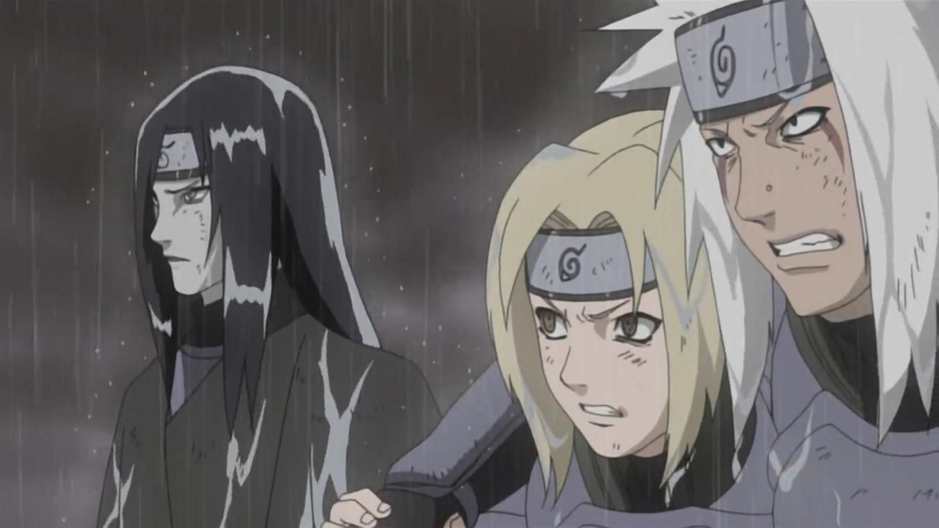 Orochimaru, Jiraiya, and Tsunade in their youth (Image via Studio Pierrot)