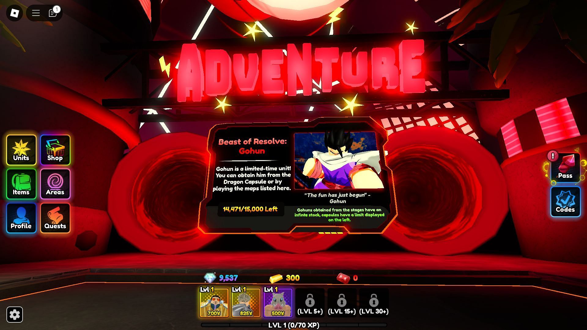 Complete the new Adventure maps to get Gohun unit (Image via Roblox)