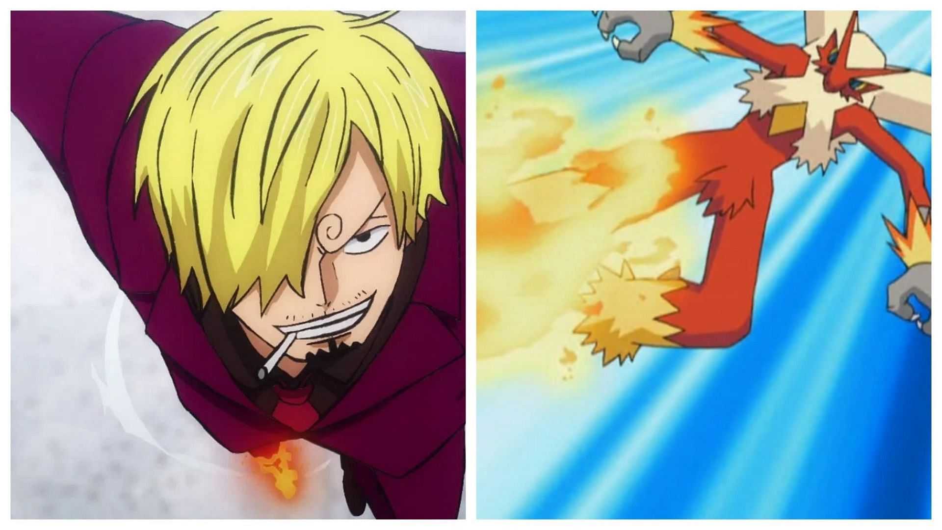 Sanji in One Piece and Blaziken in Pok&eacute;mon (Image via Toei Animation/The Pok&eacute;mon Company)