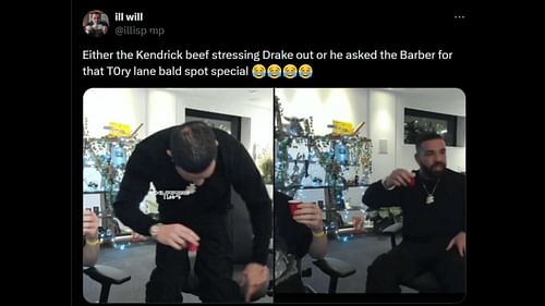 A netizen makes fun of Drizzy's brand-new hairstyle. (Image via X)