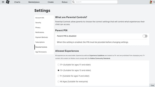 Put Parental Controls to ensure kids play appropriate experiences (Image via Roblox)