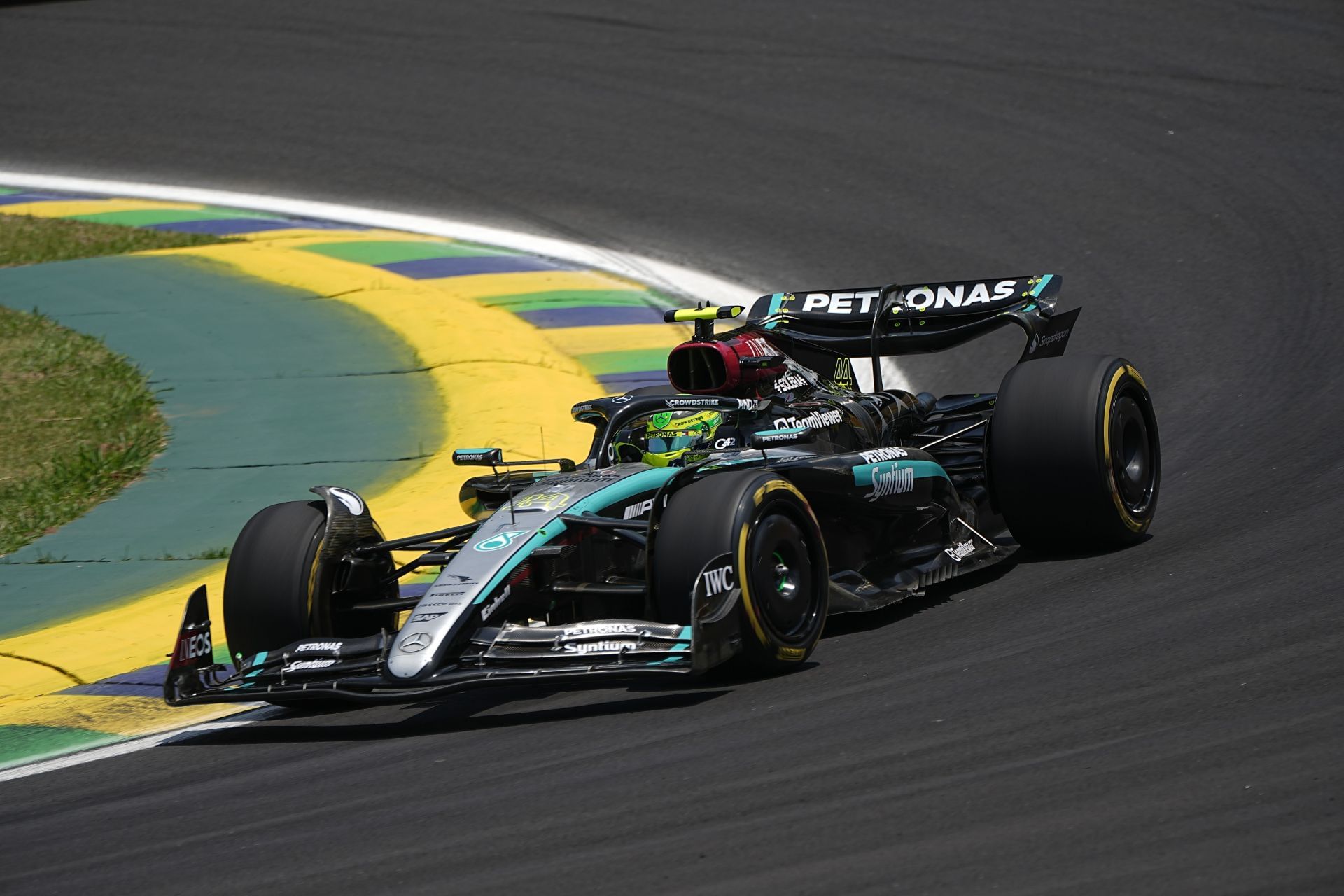 Lewis Hamilton during the free practice ahead of the 2024 Sao Paulo Formula 1 Grand Prix at Interlagos racetrack. (Photo via Getty Images)