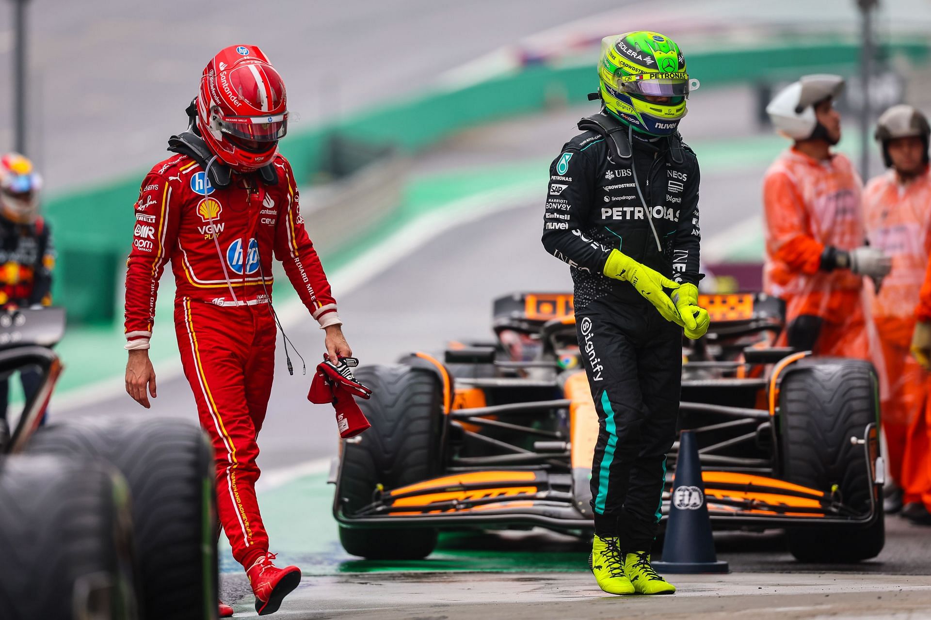 Charles Leclerc of Monaco and Ferrari and Lewis Hamilton of Great Britain and Mercedes at the F1 Grand Prix of Brazil and Qualifying - Source: Getty Images