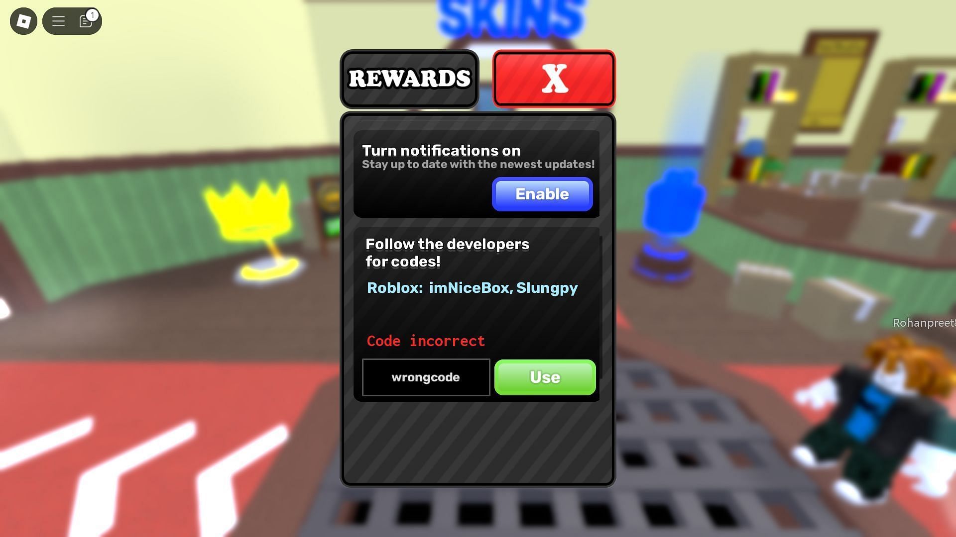 Avoid typos while redeeming codes (Image via Roblox)