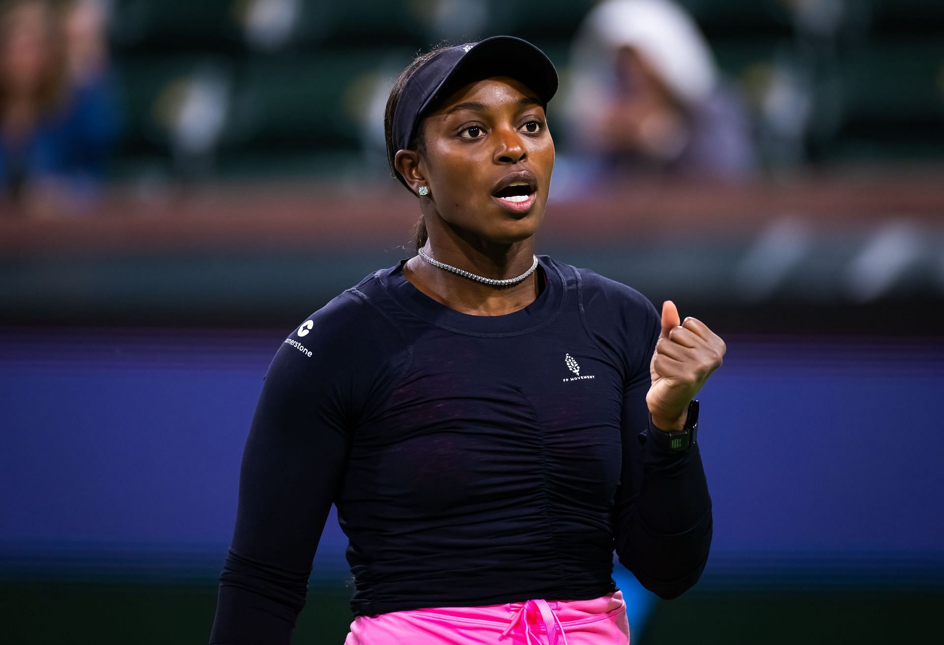 Stephens celebrates a point in the BNP Paribas Open 2024 - Day 5 - Source: Getty