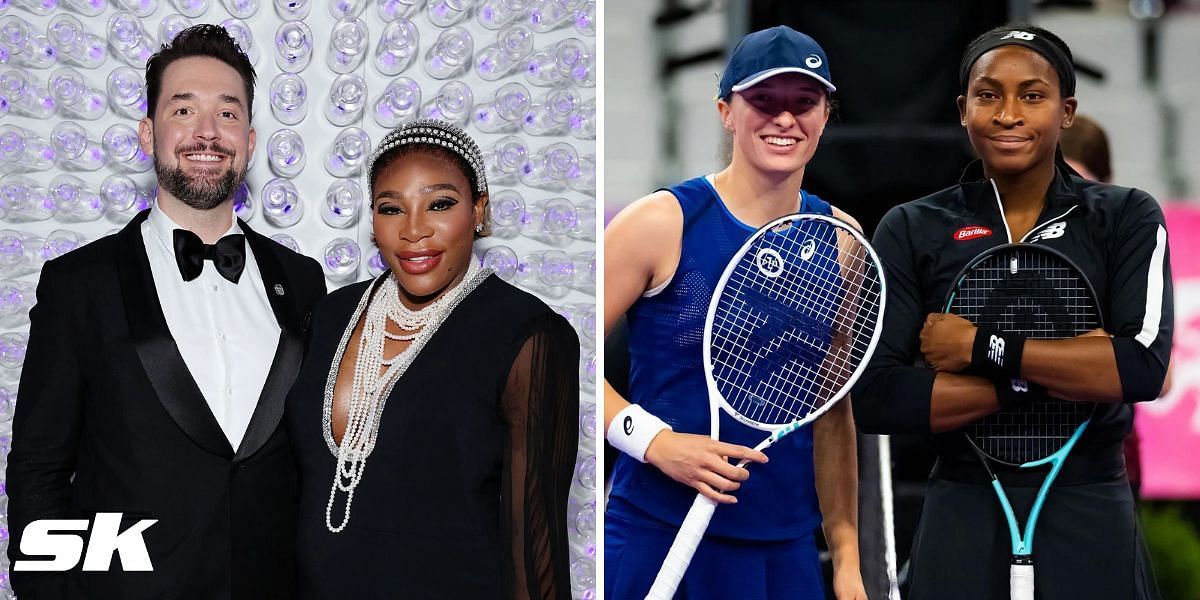 Alexis Ohanian and Serena Williams (L), Iga Swiatek and Coco Gauff (R) (Image source: Getty)