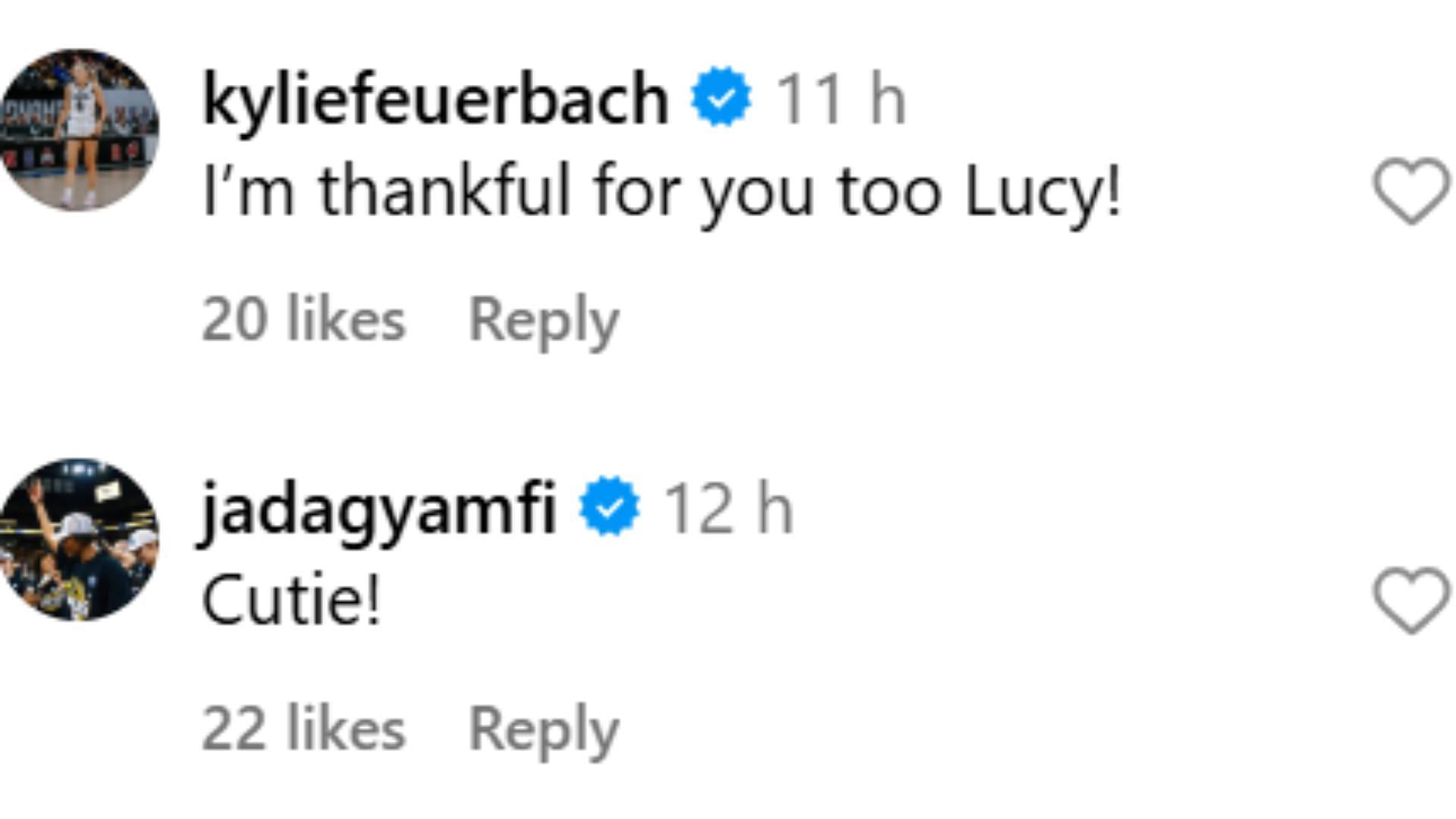 Kylie Feuerbach and Jada Gyamfi were quick to show love for new teammate Lucy Olsen.