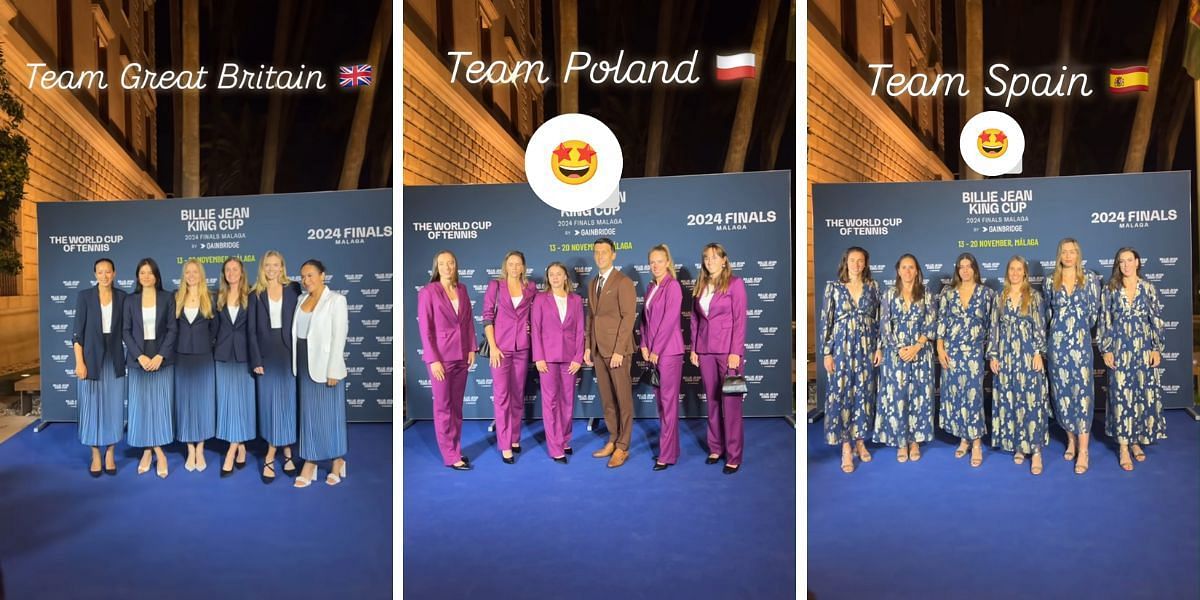 Poland, Great Britain and Spain BJK Cup teams at reception gala (via Billie Jean King Cup Instagram)