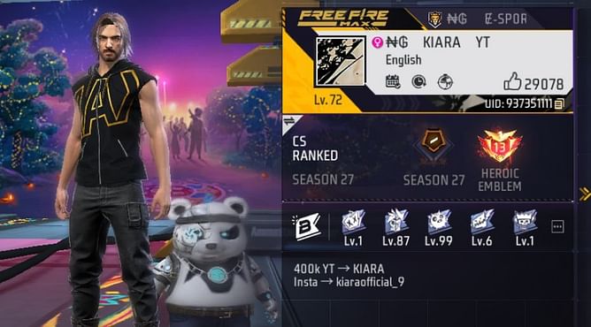 PN Kiara की Free Fire MAX ID, स्टैट्स और अन्य जानकारी