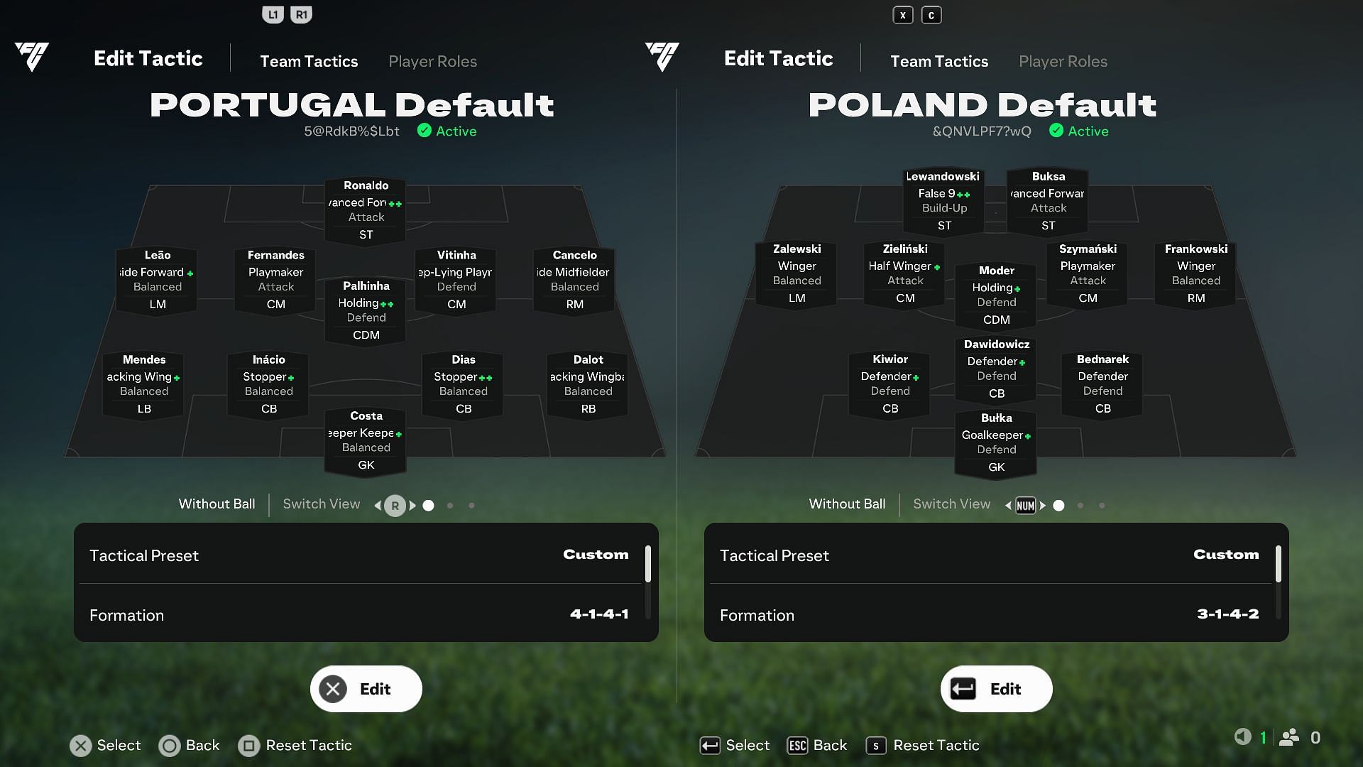 Portugal vs Poland: Custom Tactics (Image via EA)