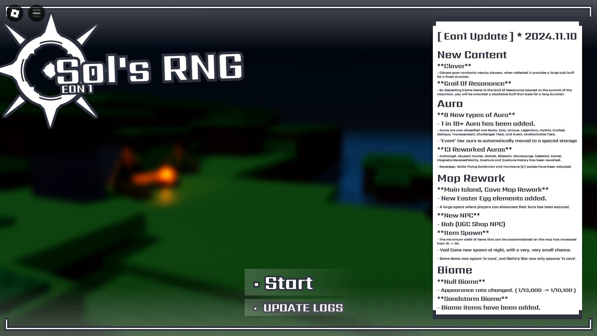 In-game update log (Image via Roblox)