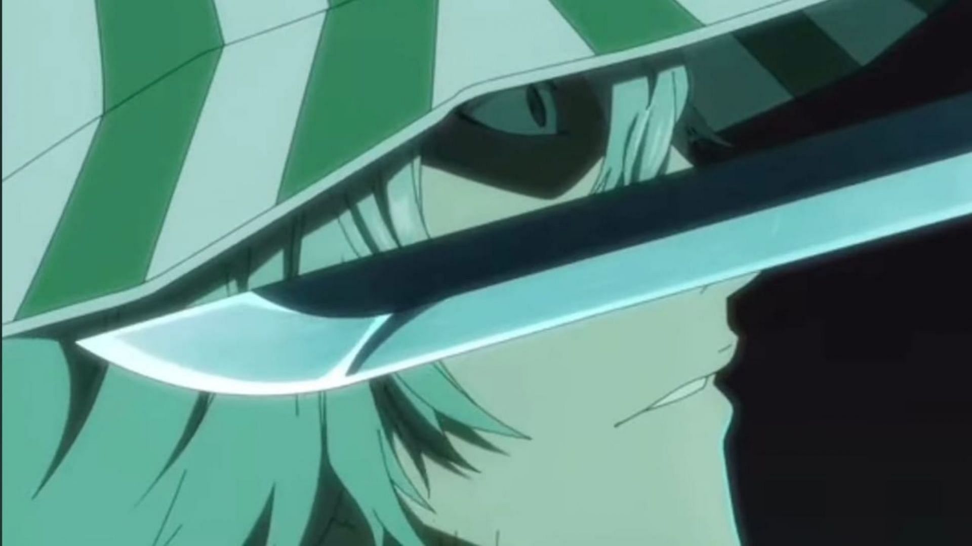 Grimmjow points his blade at Kisuke in part 1 (Image via Studio Pierrot)