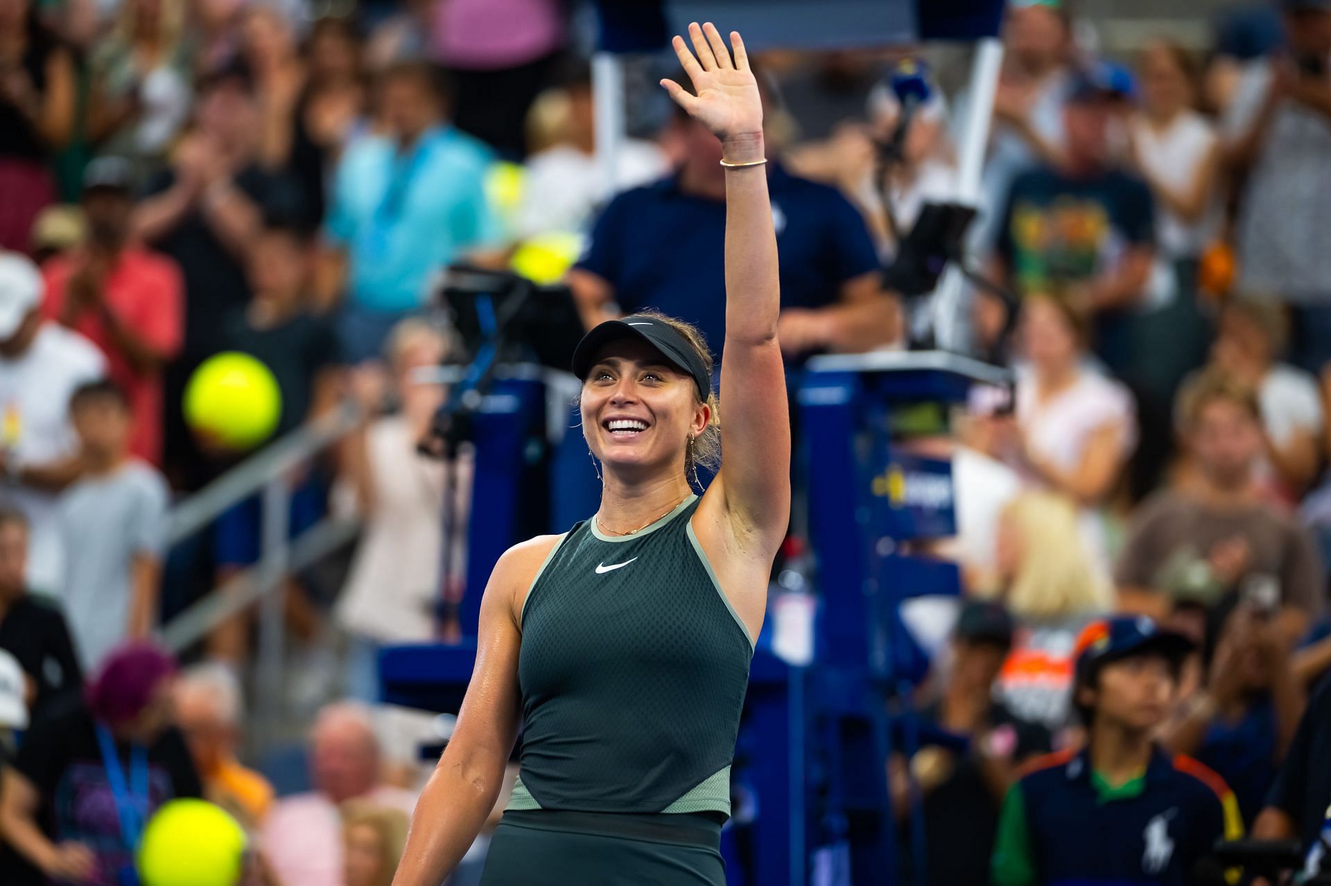 Paula Badosa celebrates at US Open 2024