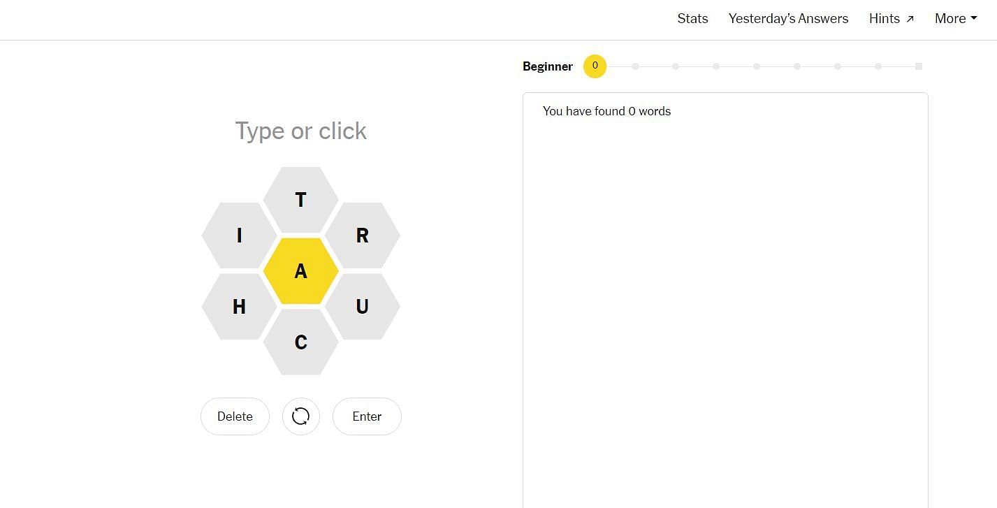 NYT Spelling Bee (Source: https://www.nytimes.com/puzzles/spelling-bee)