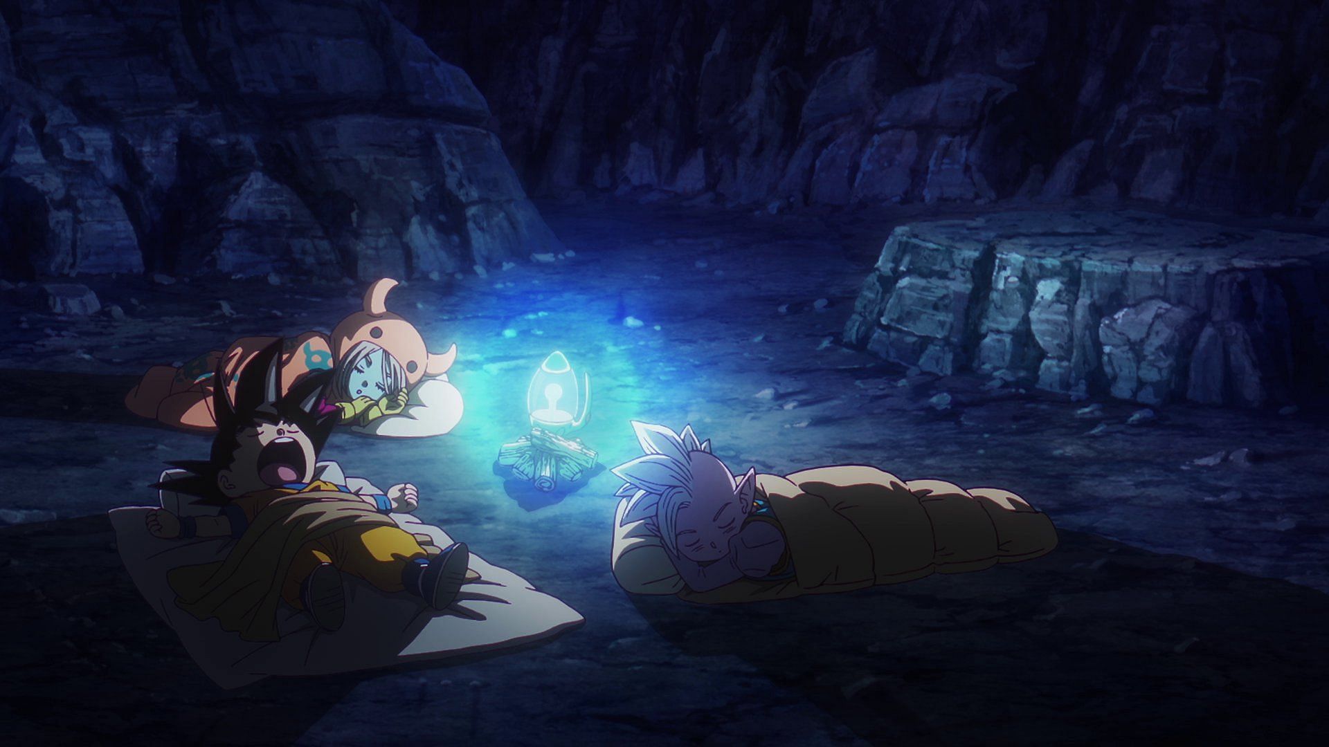 Goku, Panzy, and Shin sleeping (Image via Toei Animation).