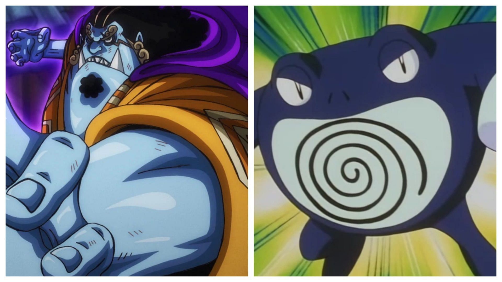 Jinbe in One Piece and Poliwrath in Pok&eacute;mon (Image via Toei Animation/The Pok&eacute;mon Company)