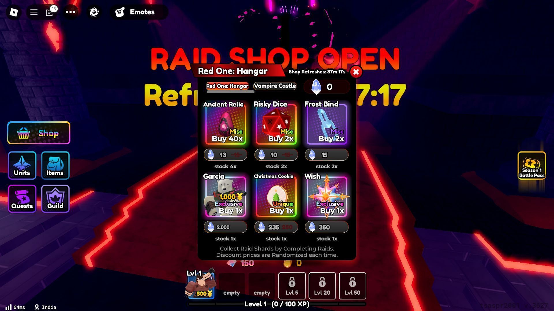 Purchase Garcia from the Raid Shop (Image via Roblox)