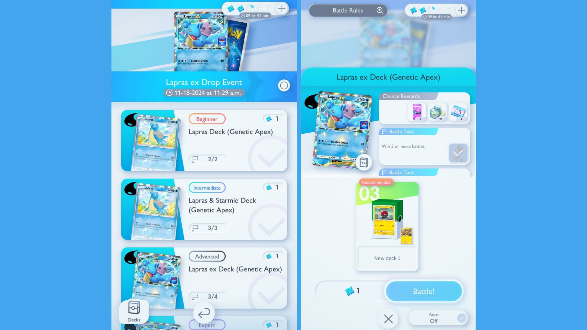 Lapras ex Drop Event can be found in the Solo Battles (Image via The Pokemon Company)