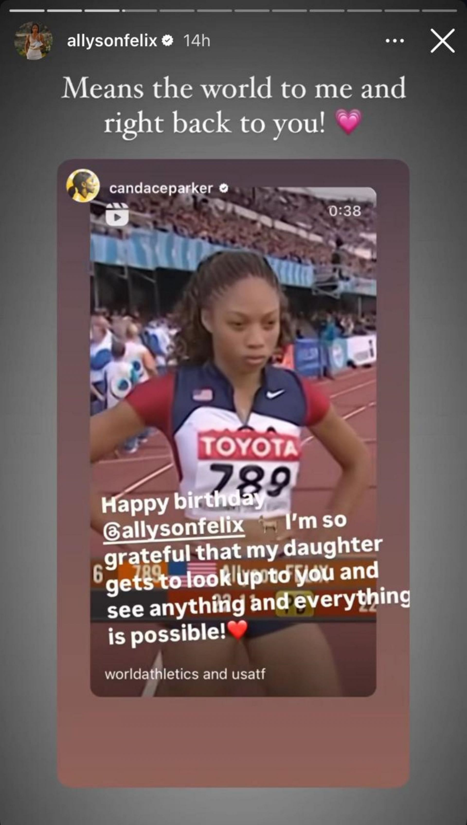 Allyson Felix receives appreciation from Candace Parker; Instagram - @allysonfelix