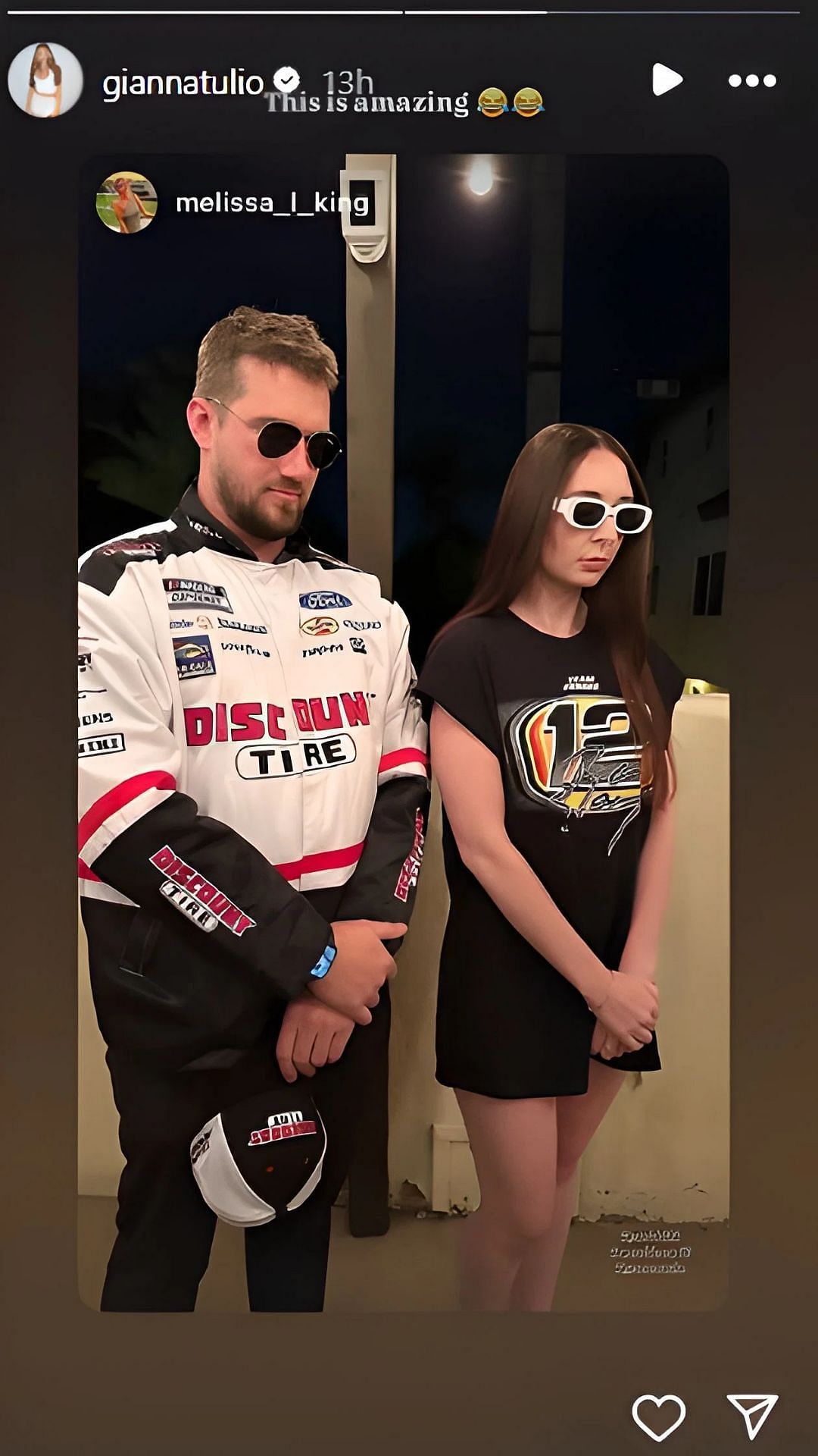 Gianna Tulio reacted to a fan duo imitating Ryan Blaney and her at Martinsville Speedway last year - Source: @giannatulio on Instagram