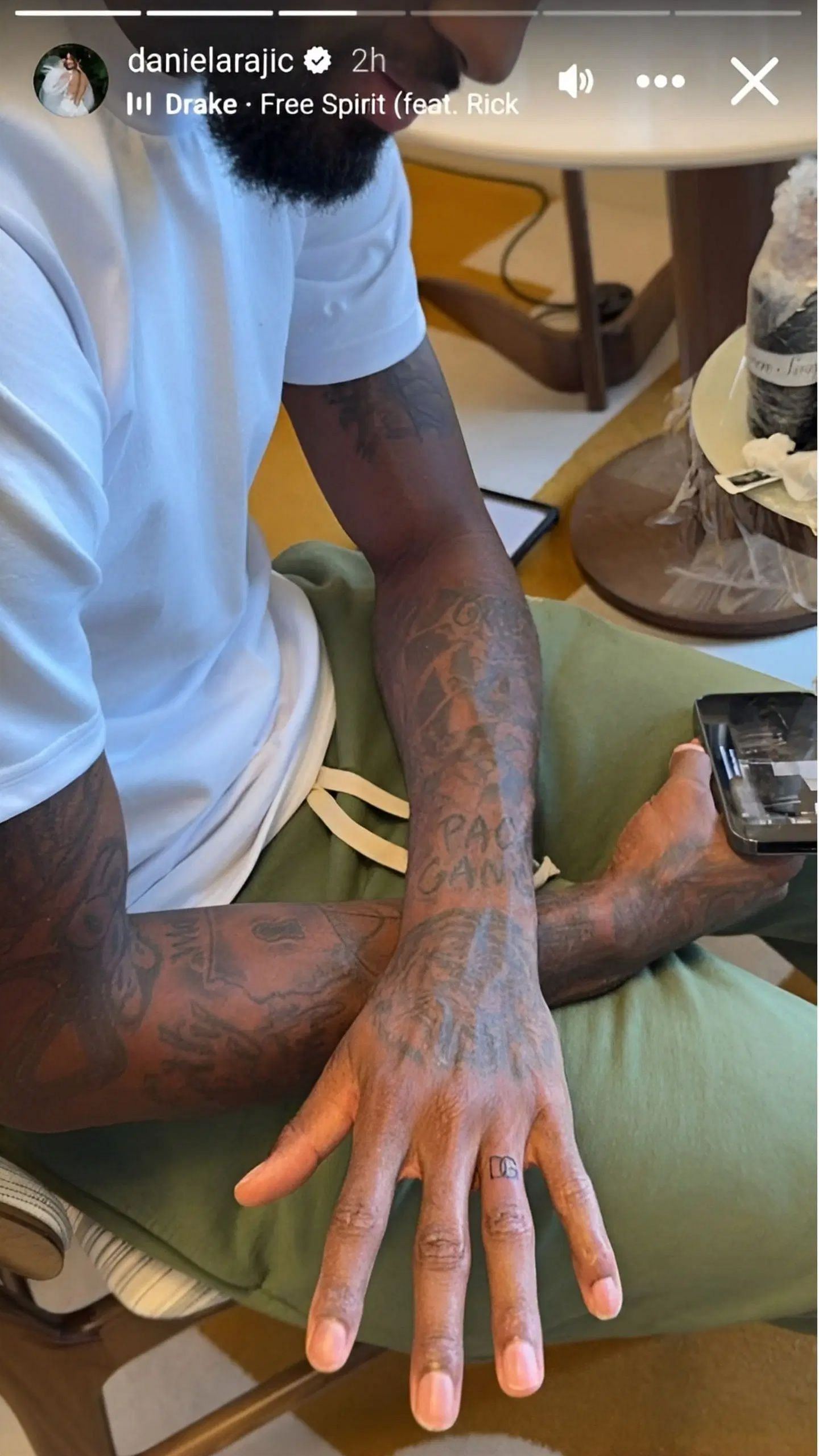 PG got the tattoo of his wife's initials [Credit: IG/@danielarajic]