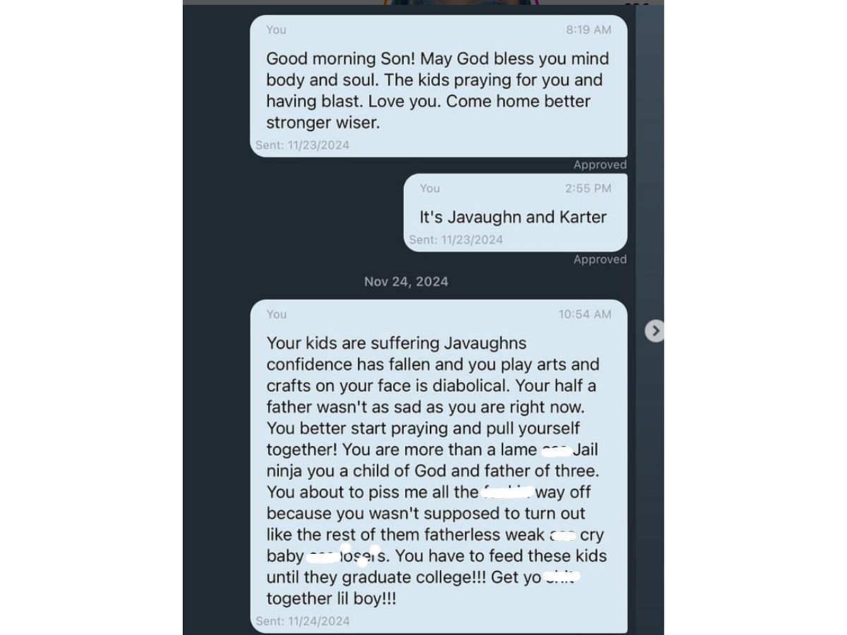 Karlissa shares screenshots of texts with her son (Image via Instagram/@karlissa_angelic)