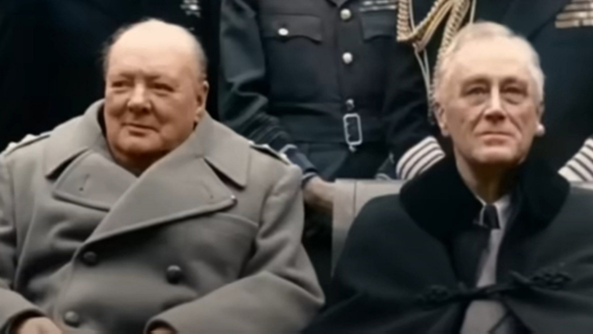 An image of Churchill and Roosevelt from the Yalta Conference in 1945 (Image via YouTube/Netflix)