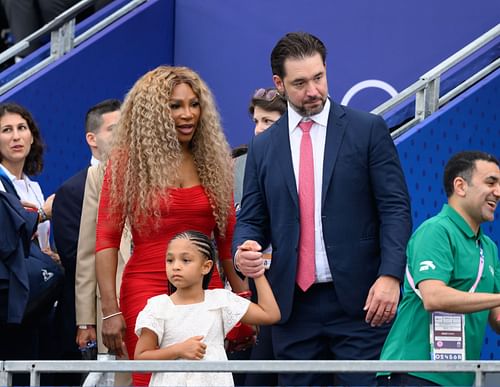 Serena Williams and husband Alexis Ohanian pictured with daughter Olympia at Paris Olympis 2024 - Image Source: Getty