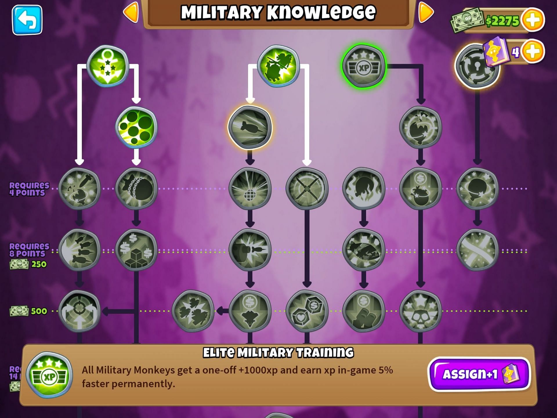 This Bloons TD 6 Monkey Knowledge upgrade is crucial for players who want to advance their military units rapidly so that they can get better upgrades faster (Image via ninja kiwi)