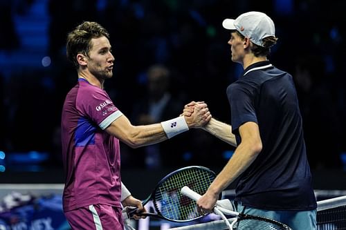 Casper Ruud and Jannik Sinner at ATP Finals 2024 (Source: Getty)